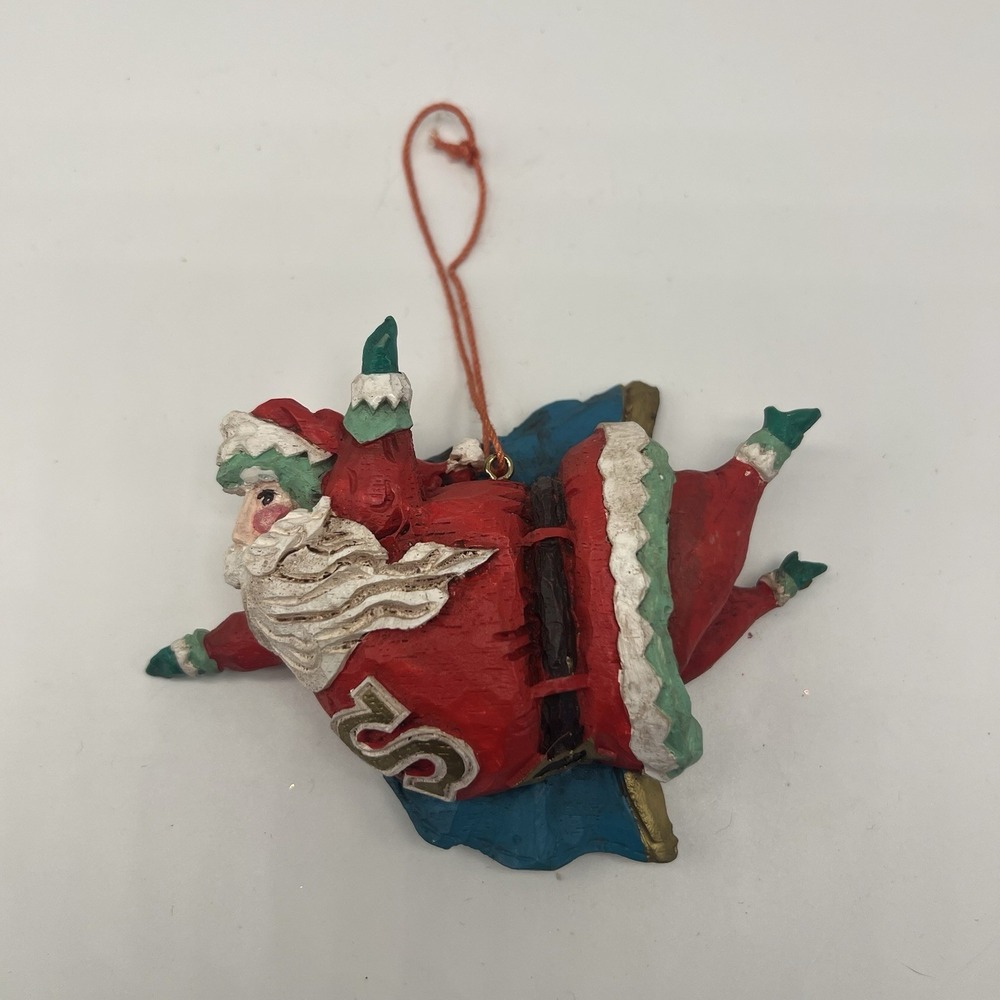 Vintage Ceramic Flying‎ Santa Claus CHRISTMAS Tree Ornament Decoration Blue Coat
